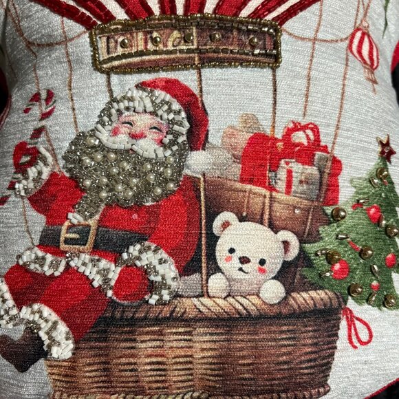 Handmade Christmas Santa Hot Air Balloon Beaded Accent Shaped Pillow 17x11 NWT - Picture 6 of 7